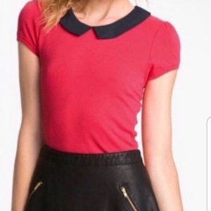 Free People Red and Black Collared Blouse